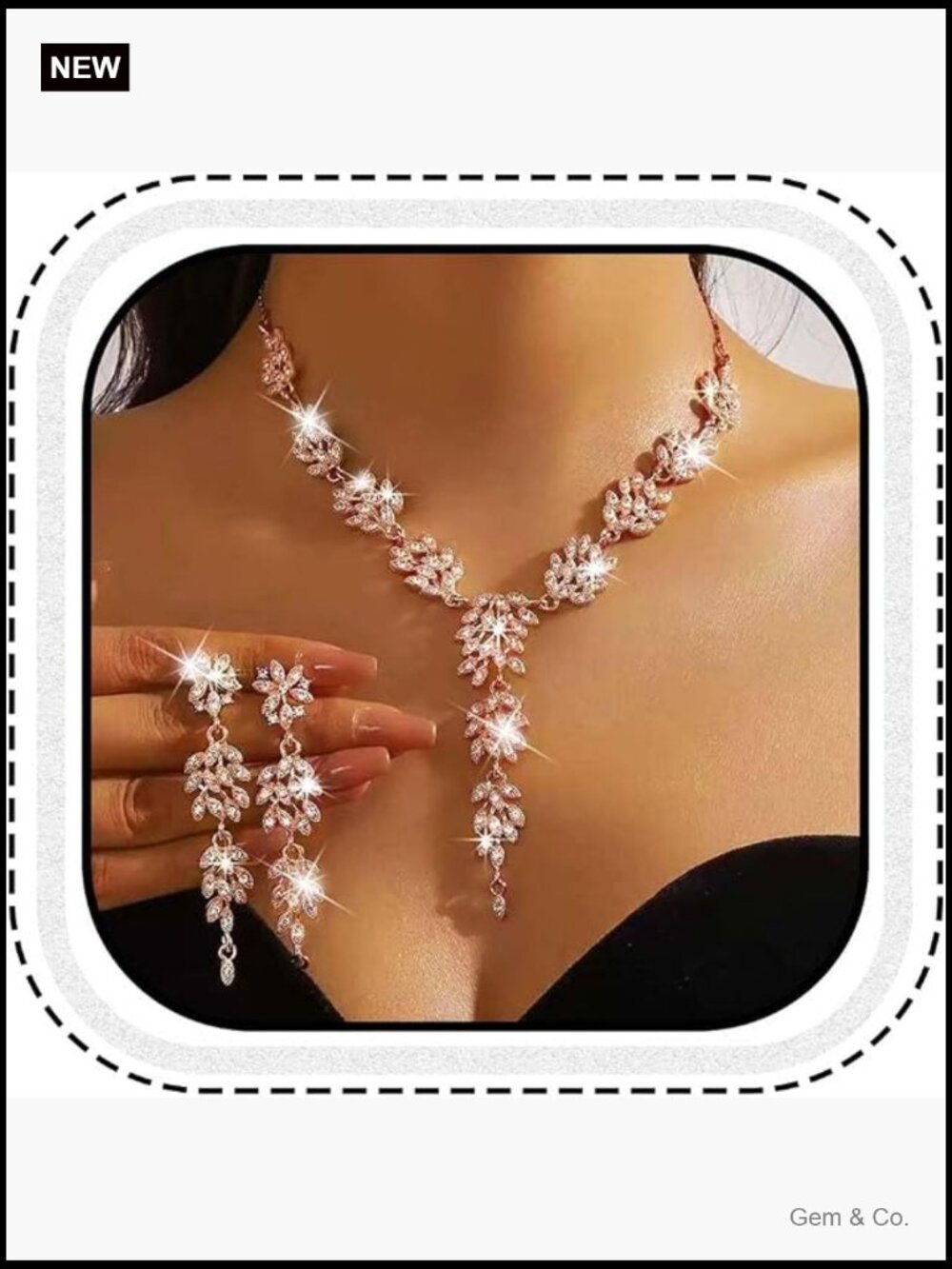 Gold Rhinestone Necklace Earrings Set Wedding Bridal Jewelry Set